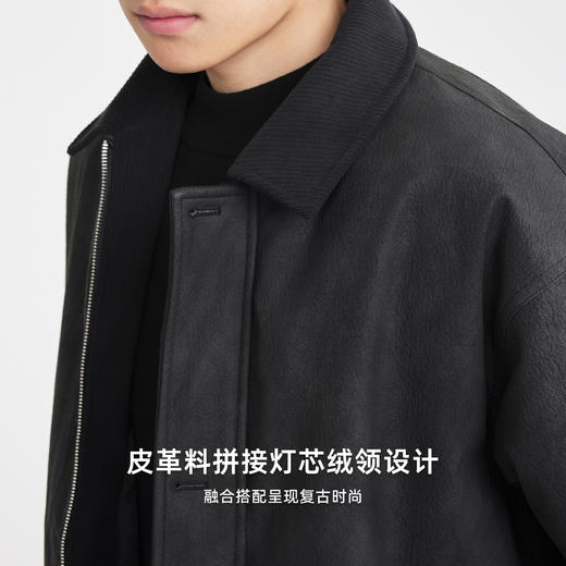 墨麦客男装2025年冬季新款金属丝揉纹免水洗PU老钱风翻领羽绒服男 商品图2