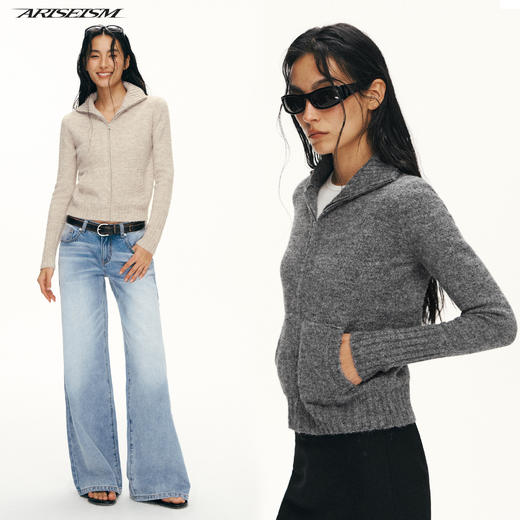 Ariseism黑标 羊毛混纺开衫毛衣外套女春秋新款上衣 商品图0