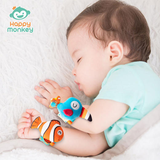 Happy monkey婴儿手腕带摇铃玩具宝宝卡通动物手表带新生儿礼物 商品图1