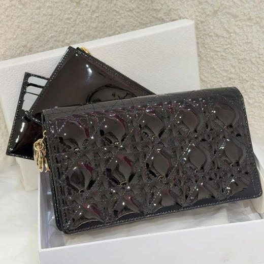 DIOR 黑金 藤格纹 漆皮 三合一  woc 链条包 商品图1