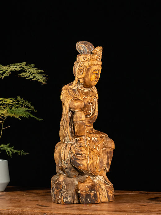 清	木雕自在观音木造像 商品图1