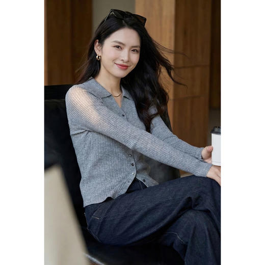 16针精纺羊毛混纺针织衫 米思阳2026春新款减龄显瘦小翻领单排扣弹力针织衫上衣女1151/1110 商品图8