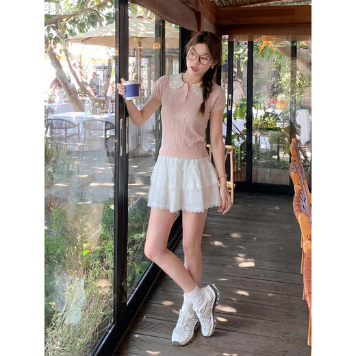 <曾小咸推荐>蕾丝娃娃领2色针织短袖气质【预售7-15天发货】 商品图2