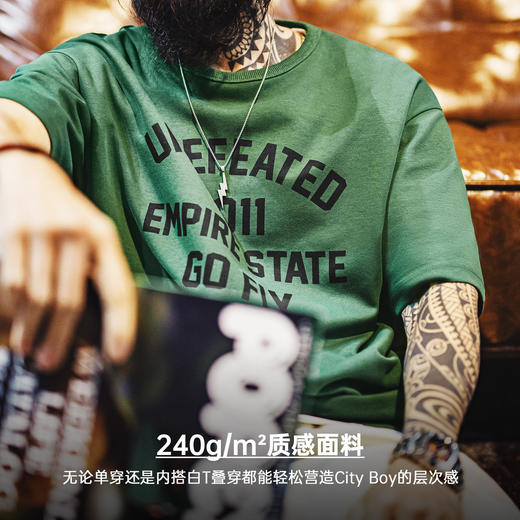 马登工装美式章仔印花T恤绿色小众圆领正肩设计感短袖上衣男款夏 商品图3