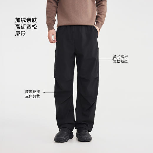 墨麦客大口袋拉褶加绒休闲裤男2025冬季新款美式工装裤子男91523 商品图2