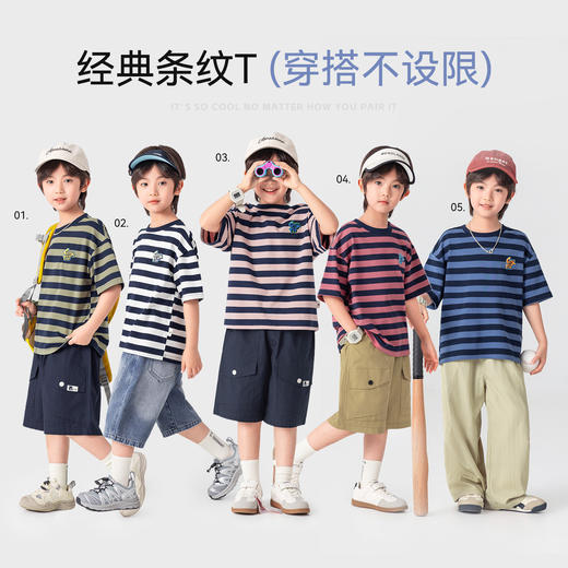 【件件底价，童装双倍积分】多多家男童T恤短袖2026夏季新款儿童条纹半袖夏装中大童打底上衣11812 商品图2