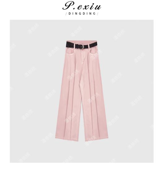 04-1潘依绣丁丁宠粉夏季新款显瘦褶皱纯色高腰直筒宽松阔腿裤W1915 商品图0