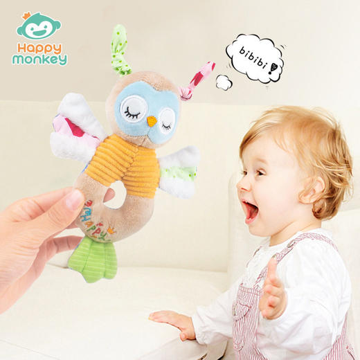 Happy monkey婴儿手抓摇铃新生儿抓握训练安抚玩偶宝宝早教玩具 商品图0