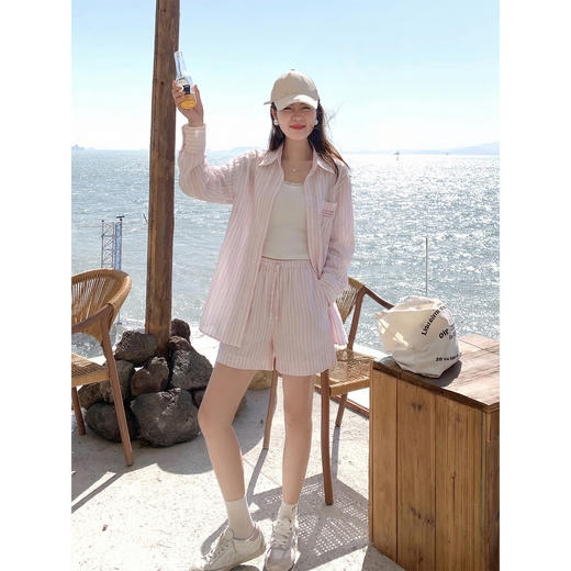 <曾小咸推荐>粉色少女条纹衬衫套装【预售7-15天发货】 商品图2