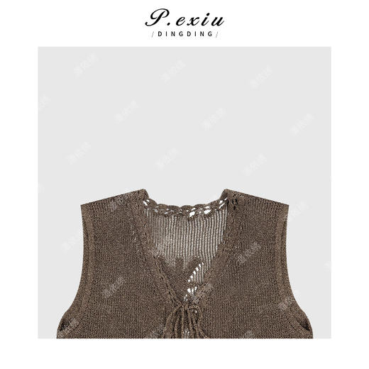 04-1潘依绣丁丁宠粉度假风镂空勾花系带无袖背心 Q15159 商品图2