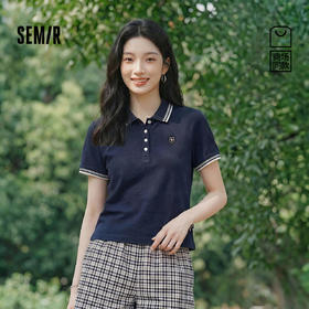 商场同款|森马POLO衫女夏季撞色刺绣2026新款休闲百搭复古套头衫