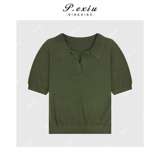 04-1潘依绣丁丁宠粉100%棉法式老钱风百搭POLO领短袖针织上衣Q78895 商品图0