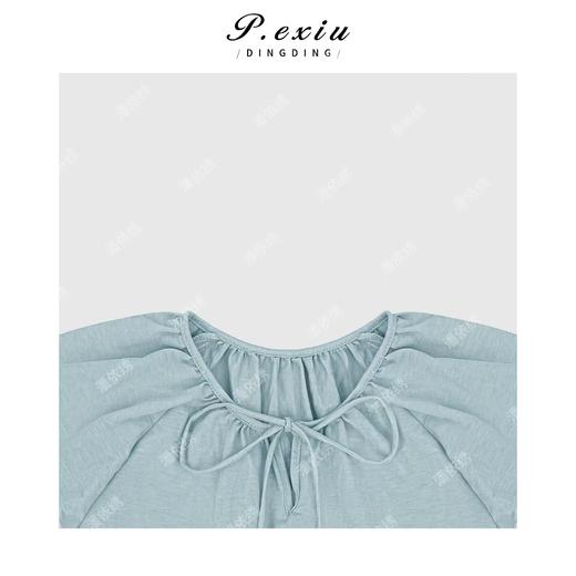 03-5潘依绣丁丁宠粉法式温柔俏皮系绳泡泡袖衬衫Q6842 商品图2