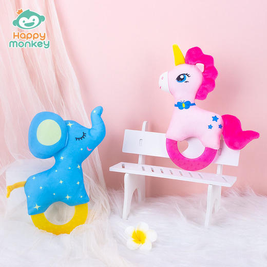 Happy monkey新生儿抓握训练手抓摇铃安抚宝宝玩具牙胶可啃咬厂家 商品图2