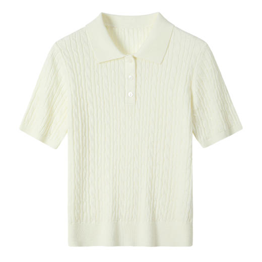 【门店同款】法式POLO领绞花针织短袖女春夏修身短款毛衣上衣 商品图2