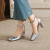 阿么手工女鞋珍珠一字带高跟鞋2026新款银色真皮镂空夏季凉鞋8CM 商品缩略图0