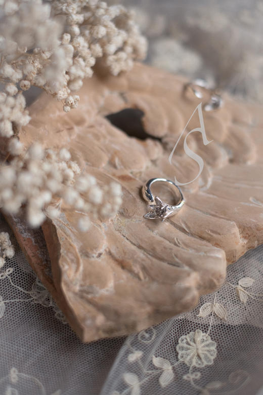 Rosa Maria 26SS CARYSSA 香槟色原矿钻小号/大号夹竹桃手工银戒 商品图1