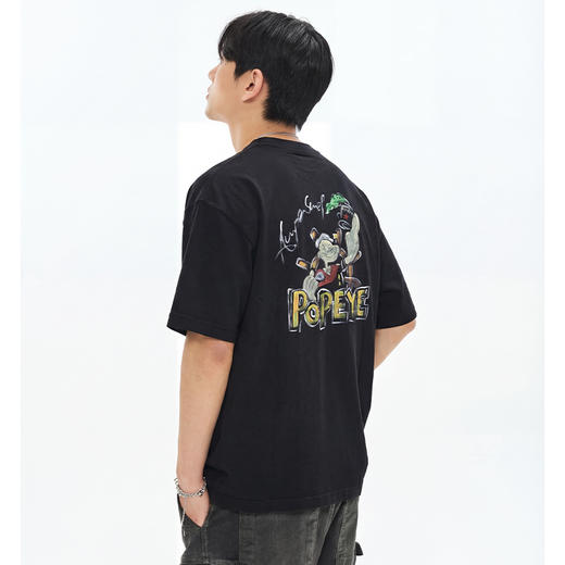 DRONKOO 2026 圆领左胸菠菜后幅大力水手手绘微阔短袖T恤 商品图2