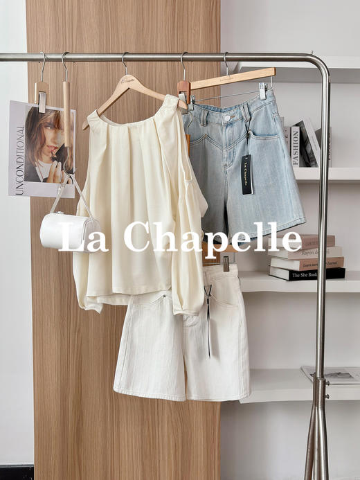 专柜实拍【版型巨正~】拉夏贝尔/La Chapelle棉质舒适好穿高腰单扣多裤袢口袋纯色百搭显瘦牛仔短裤 商品图5