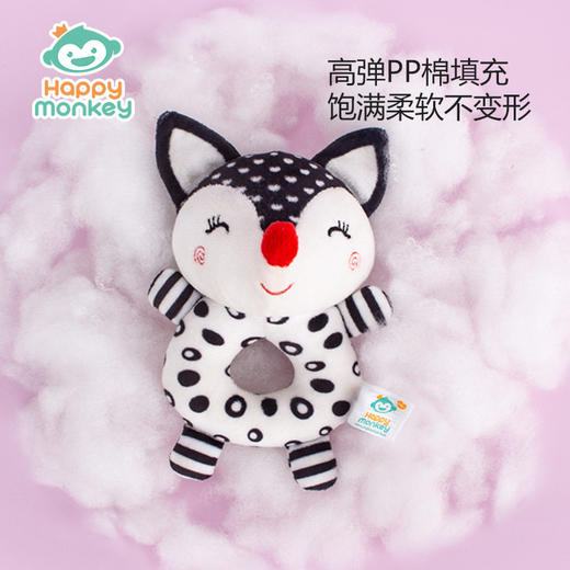 Happy monkey新生儿手摇铃婴儿玩具响铃宝宝黑白玩具狐狸大象摇铃 商品图1