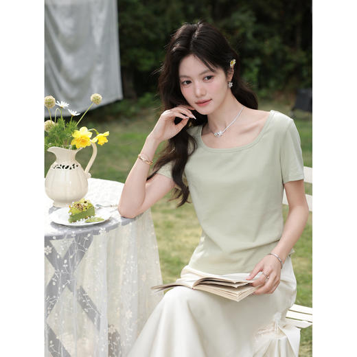 鹿向南【0331/20:00新品前1小时7折限量100件】小清新绿色短袖T恤 商品图4