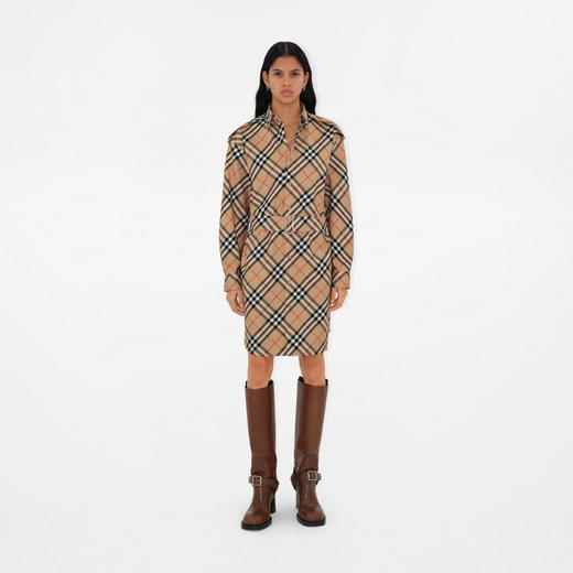 【三】BURBERRY 巴宝莉 女士 Vintage 格纹棉质衬衫式连衣裙 格子 8086610 B9368 商品图3