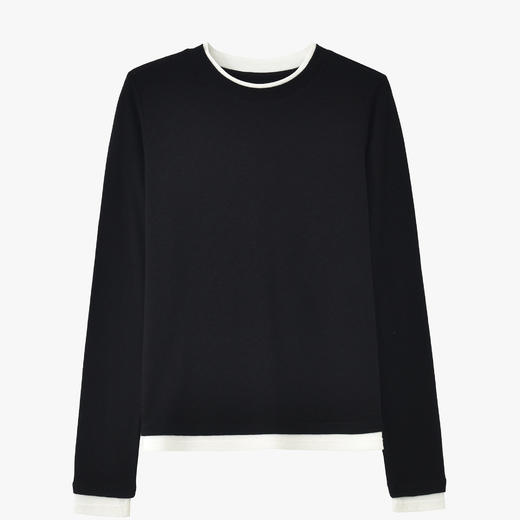【门店同款】MAXNEW极简风黑色长袖T恤女圆领百搭轻奢针织衫上衣 商品图1