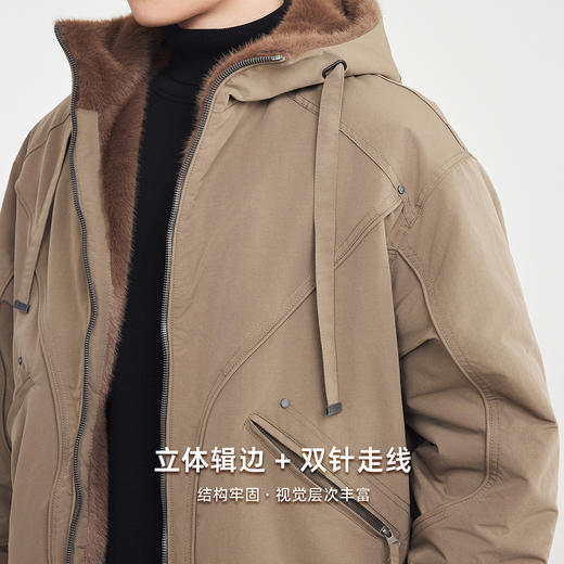 墨麦客男装仿水貂连帽外套男2025冬新款拉链口袋加厚夹克男81560 商品图3