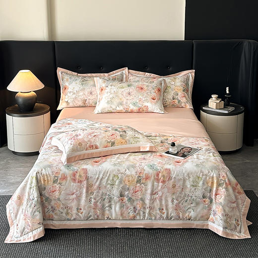 2026新款莱赛冰丝数码印花夏被四件套 仿天丝空调被 商品图0