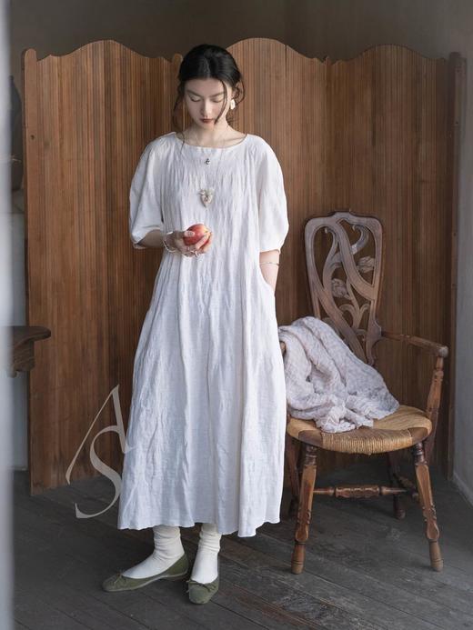 Boboutic 26SS 珍珠白织毯肌理丝麻短袖连衣裙 商品图0