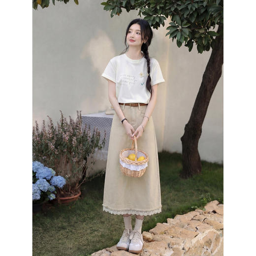 鹿向南【0331/20:00新品前1小时7折限量100件】卡其色A字半身裙女 商品图2