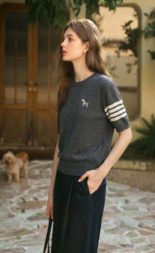 TB风小狗羊毛莱赛尔天气针织短袖T恤 商品图3