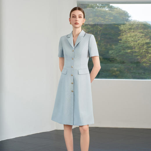 IWY/夏季蓝色短袖西装连衣裙女高级感气质收腰裙子正式场合职业裙6Q19 商品图2