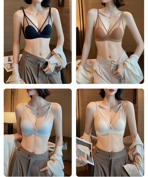 原版*法式兔耳朵内衣 纯欲蕾丝女薄款大胸显小无钢圈性感文胸 超薄透气网纱蕾丝文胸 商品图2