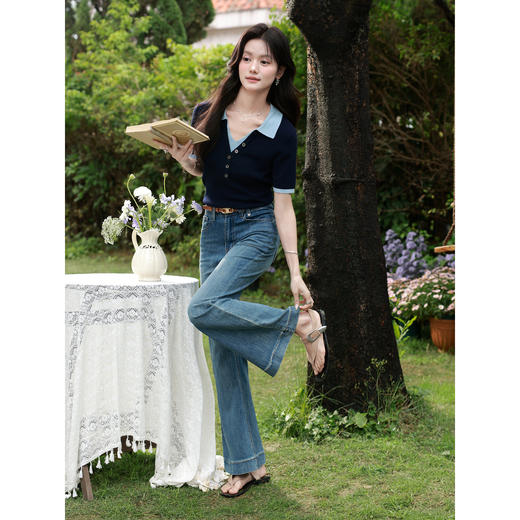 鹿向南【0330/20:00新品前一小时7折限量100件】藏蓝色T恤 商品图3