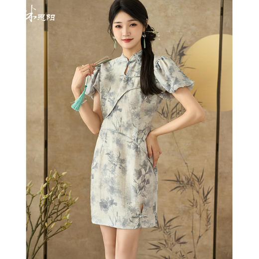 米思阳2025夏季新款新中式国风天丝连衣裙别致设计复古旗袍裙2471 商品图1