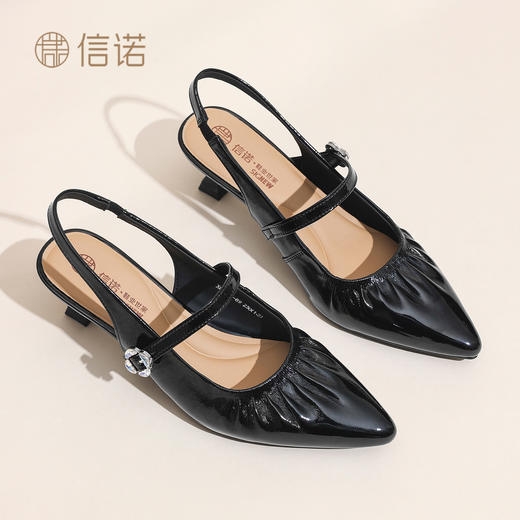 信诺真皮女鞋2026夏季新款百搭时尚软底舒适细跟尖头法式时装凉鞋X6L134-86 商品图2