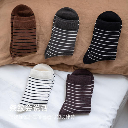 靴下物咖灰色系巴恩风条纹中筒袜子女春秋美拉德保暖堆堆袜配勃肯 商品图2