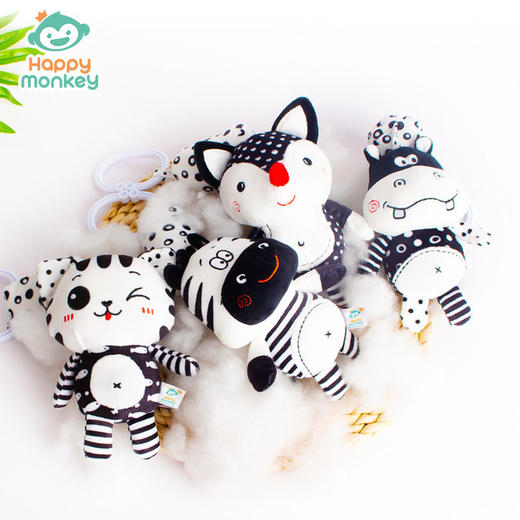 Happy monkey黑白床挂摇铃婴儿推车挂件动物风铃宝宝早教玩具 商品图2