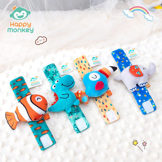 Happy monkey婴儿手腕带摇铃玩具宝宝卡通动物手表带新生儿礼物 商品图0