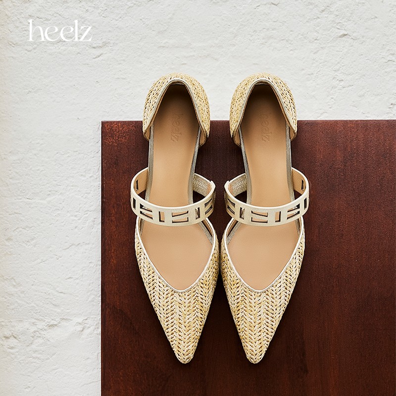 heelz设计师手工鞋履 ｜H小猫跟繁花拉菲草单鞋 4.5公分