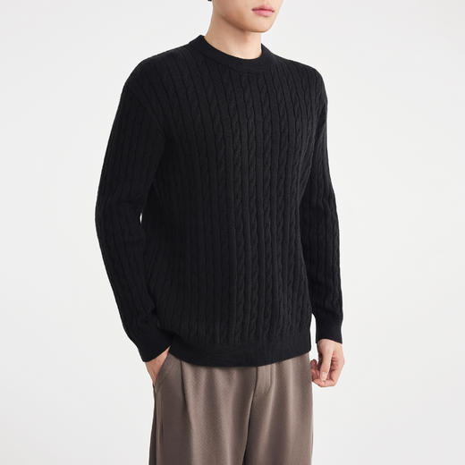 墨麦客男装2025年冬季新款单边绞花套头针织衫男士宽松落肩打底衫 商品图2