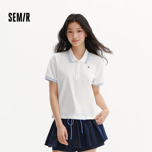 商场同款|森马POLO衫女夏季撞色刺绣2026新款休闲百搭复古套头衫 商品图1