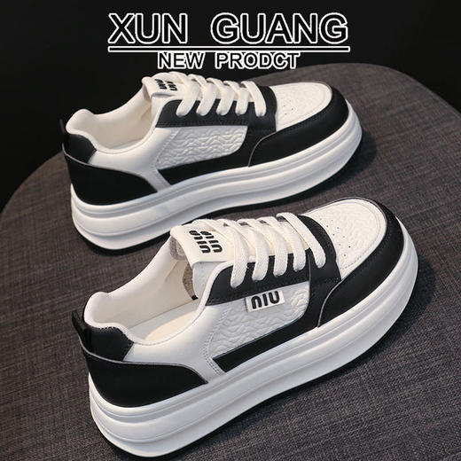 头层牛皮真皮厚底小白鞋女鞋新款增高松糕休闲百搭板鞋 商品图1