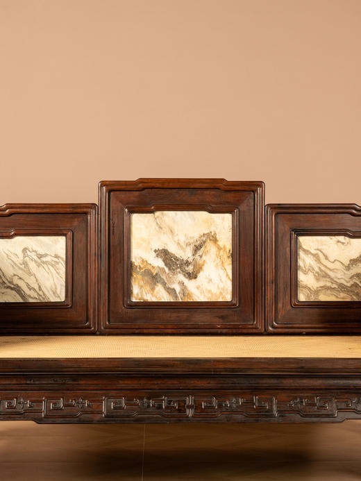 清	红木镶云石七围屏罗汉床 商品图3