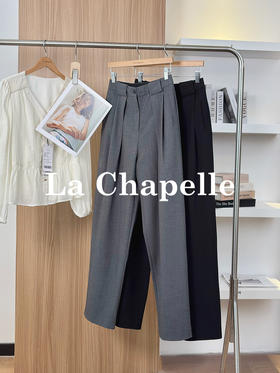 专柜实拍【含绵羊毛】拉夏贝尔/La Chapelle垂顺有型遮胯显瘦~春夏压褶西装裤通勤百搭休闲裤女