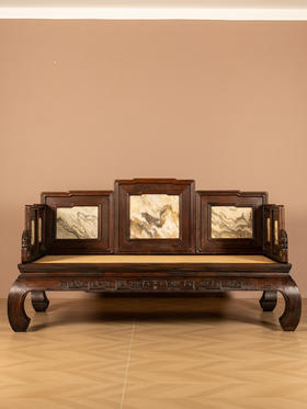 清	红木镶云石七围屏罗汉床