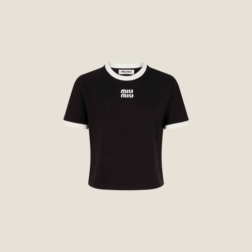 MIU-T 贴布撞色黑T恤 商品图0