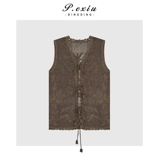 04-1潘依绣丁丁宠粉度假风镂空勾花系带无袖背心 Q15159 商品图0