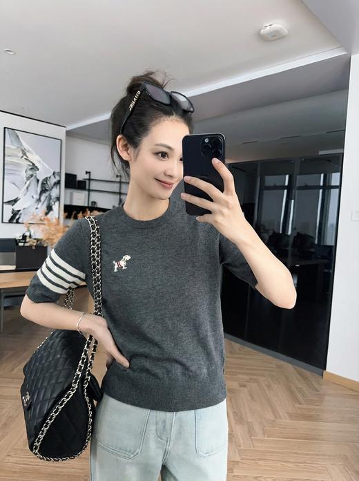 TB风小狗羊毛莱赛尔天气针织短袖T恤 商品图1